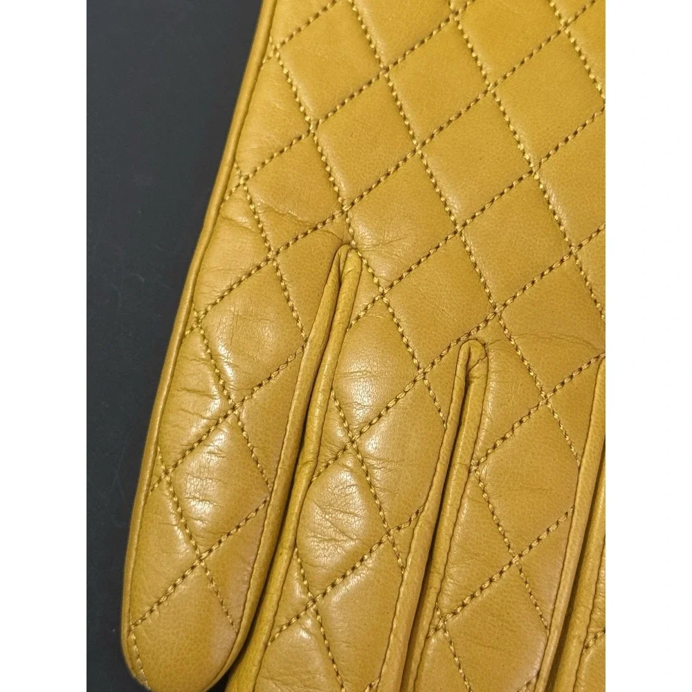 Coach Yellow Leather Quilted Bow Heart Wool Lined Gloves Size 8